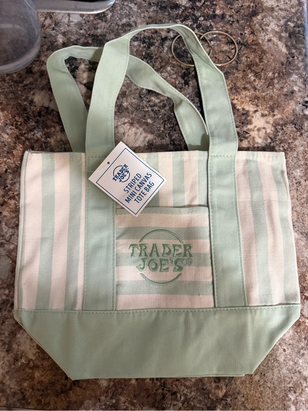 Trader Joe's Mint Green Striped Canvas Tote